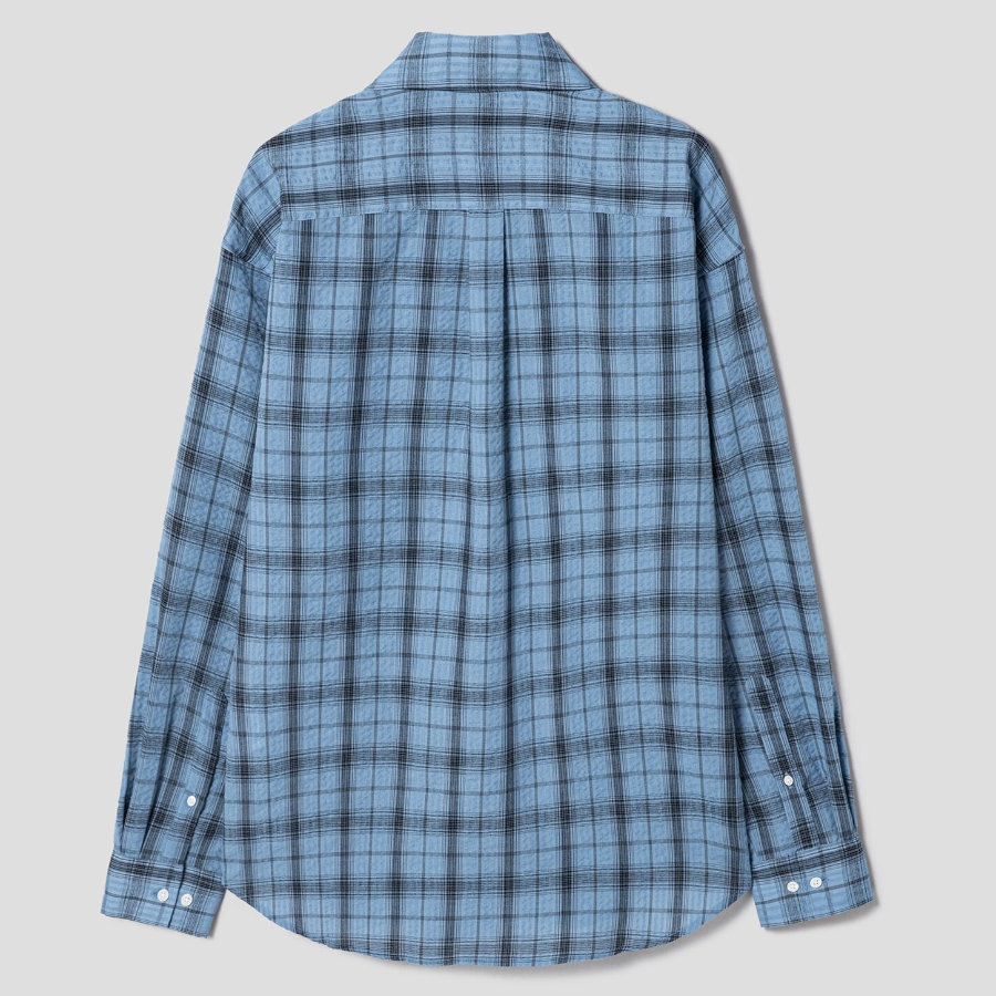 8 seconds Sheer Check Oversized Shirt — Blue