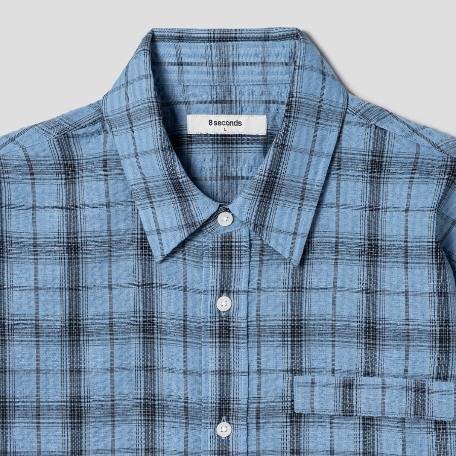 8 seconds Sheer Check Oversized Shirt — Blue
