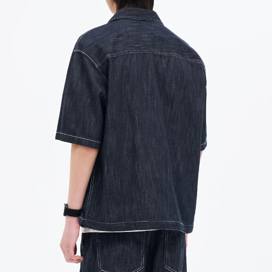 8 seconds Short-Sleeve Zip-Up Denim Shacket — Navy