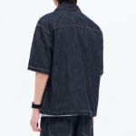 8 seconds Short-Sleeve Zip-Up Denim Shacket — Navy