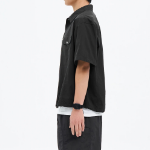 8 seconds Nylon Trucker Oversized Short-Sleeve Shacket — Black
