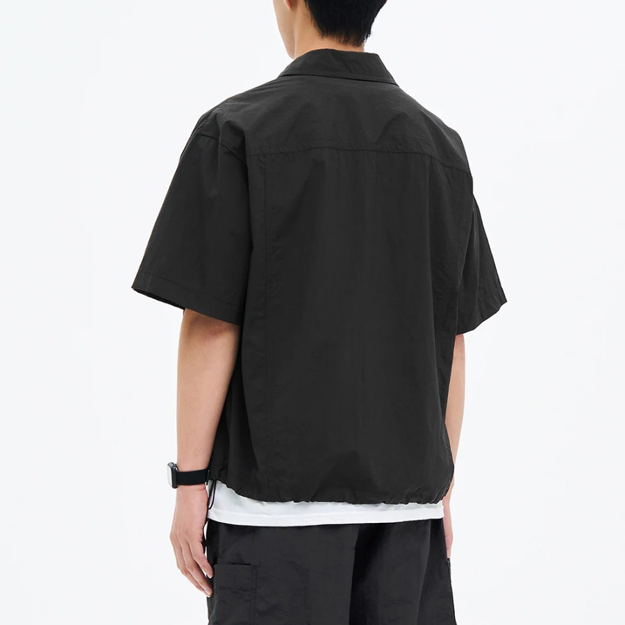 8 seconds Nylon Trucker Oversized Short-Sleeve Shacket — Black