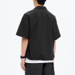 8 seconds Nylon Trucker Oversized Short-Sleeve Shacket — Black