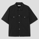 8 seconds Nylon Trucker Oversized Short-Sleeve Shacket — Black