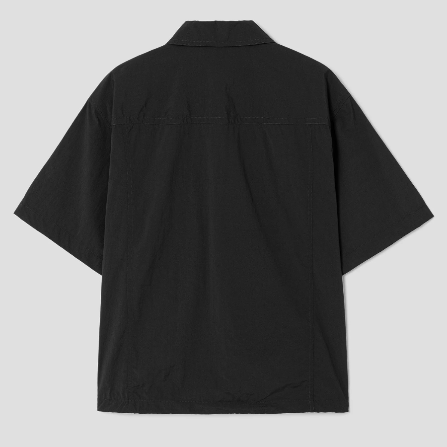 8 seconds Nylon Trucker Oversized Short-Sleeve Shacket — Black
