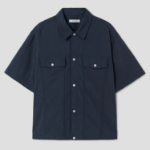 8 seconds Nylon Trucker Oversized Short-Sleeve Shacket — Navy