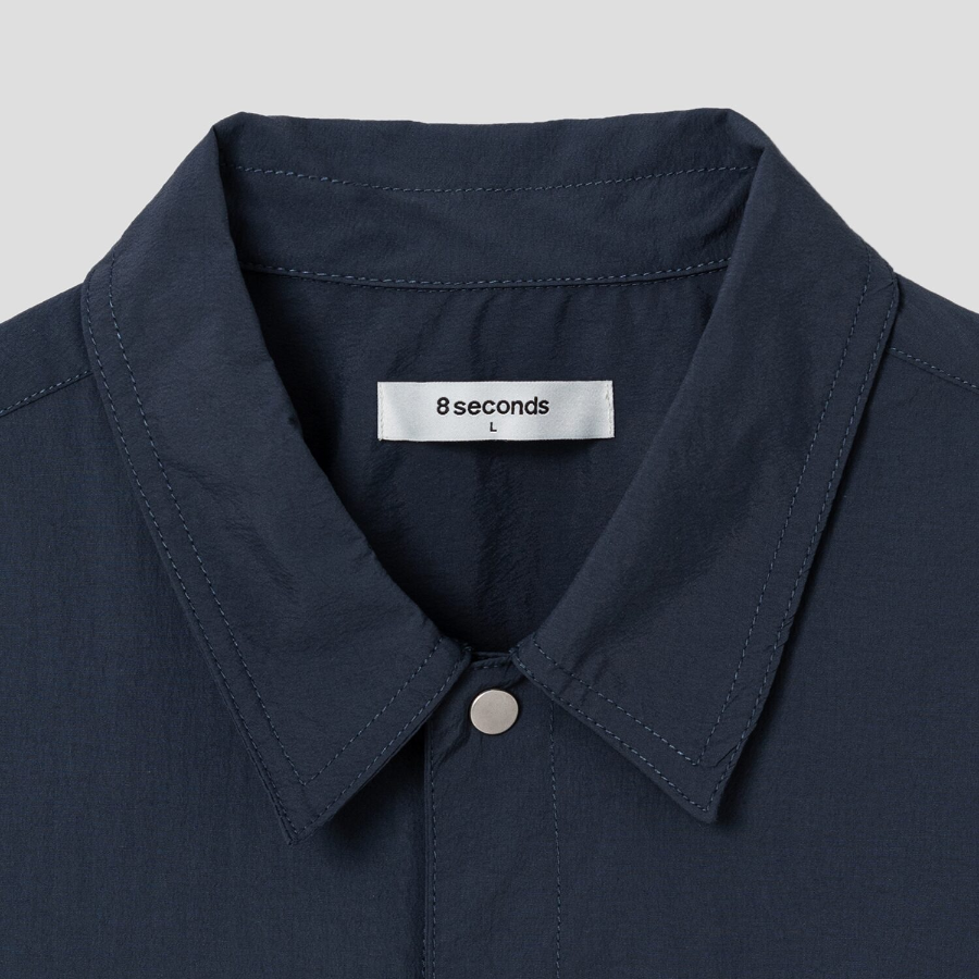 8 seconds Nylon Trucker Oversized Short-Sleeve Shacket — Navy