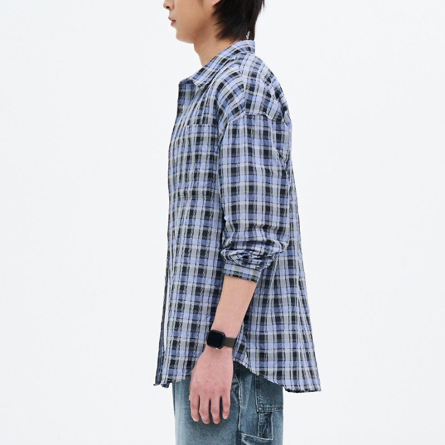 8 seconds Oversized Check Shirt — Sky Blue