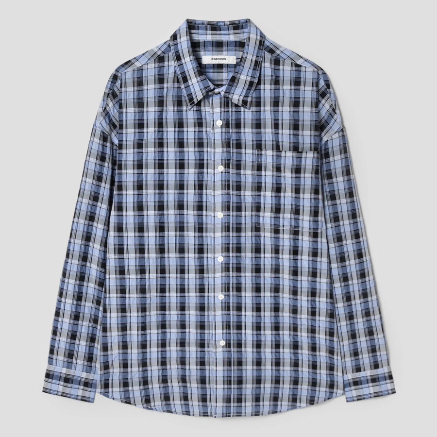 8 seconds Oversized Check Shirt — Sky Blue