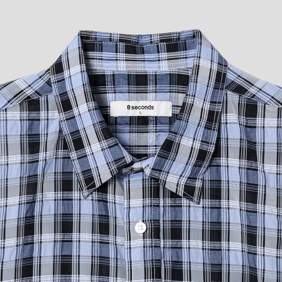 8 seconds Oversized Check Shirt — Sky Blue