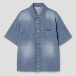 8 seconds Lightweight Pocket Detail Short-Sleeve Denim Shirt — Blue