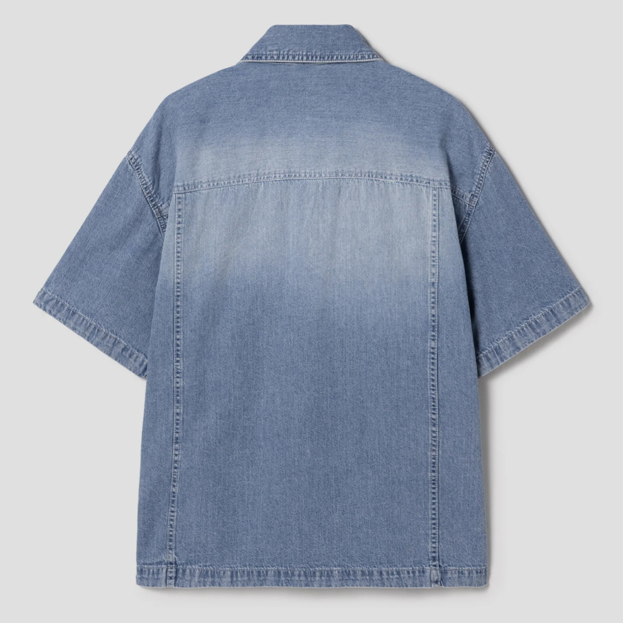 8 seconds Lightweight Pocket Detail Short-Sleeve Denim Shirt — Blue