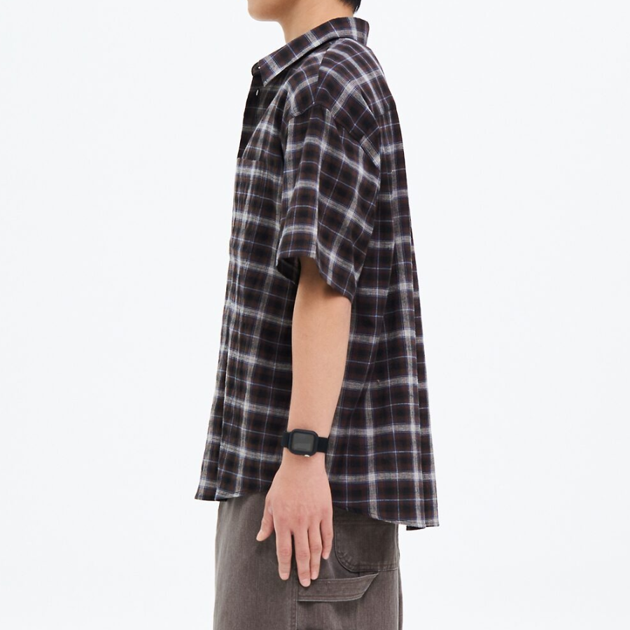 8 seconds Color Check Short-Sleeve Shirt — Brown