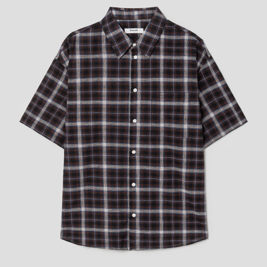 8 seconds Color Check Short-Sleeve Shirt — Brown
