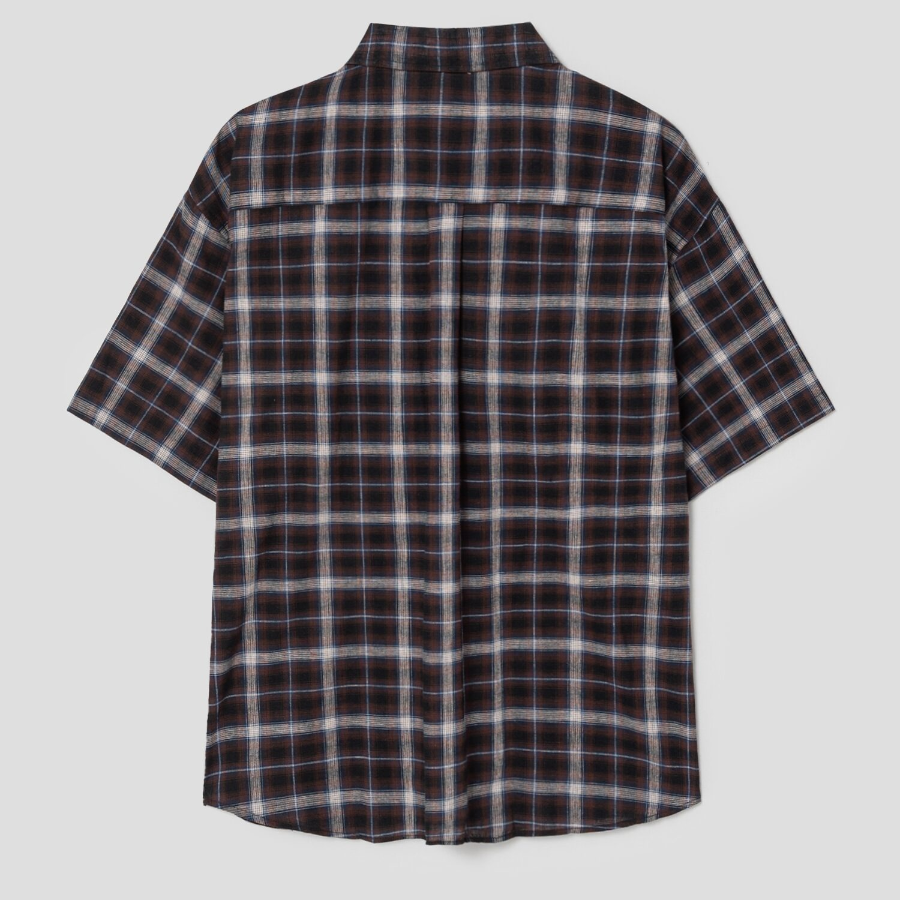 8 seconds Color Check Short-Sleeve Shirt — Brown