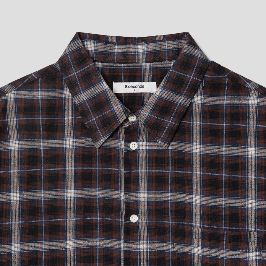8 seconds Color Check Short-Sleeve Shirt — Brown