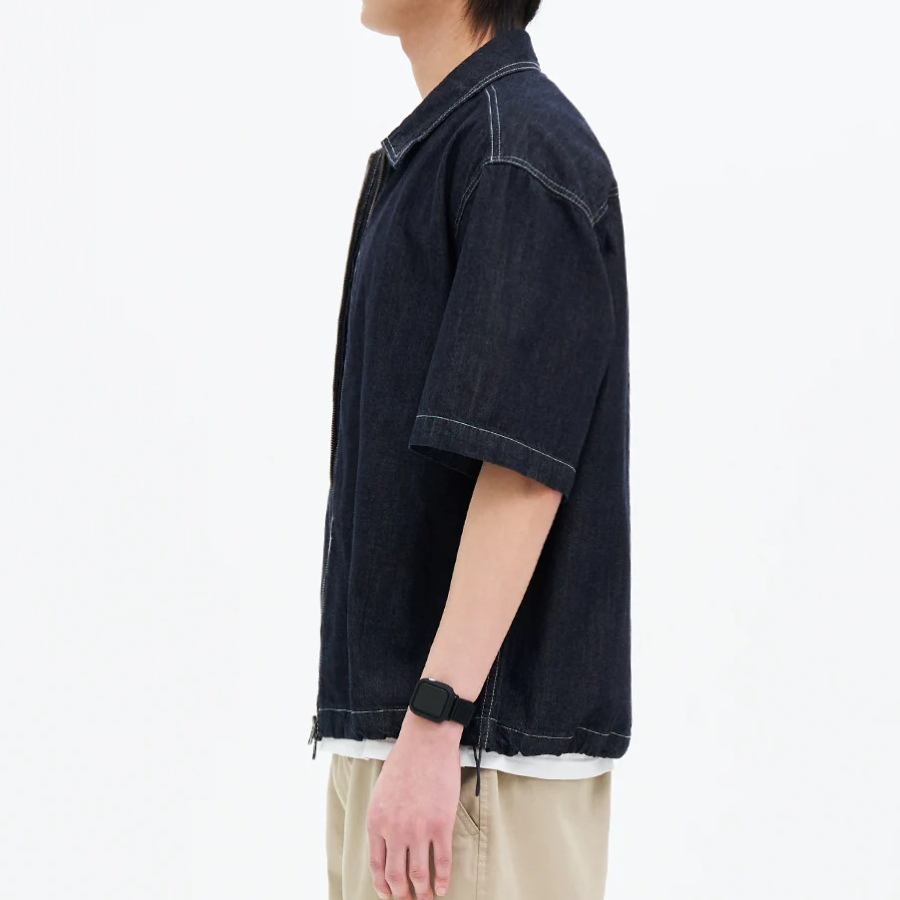 8 seconds Zip-Up Short-Sleeve Denim Shirt — Navy