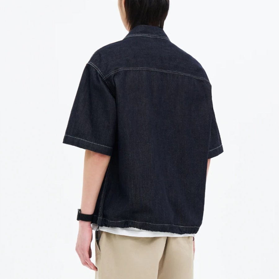 8 seconds Zip-Up Short-Sleeve Denim Shirt — Navy