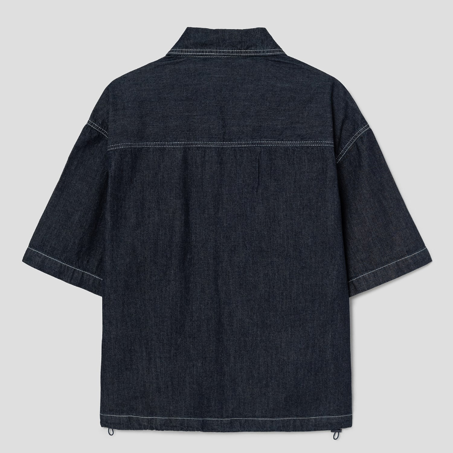 8 seconds Zip-Up Short-Sleeve Denim Shirt — Navy