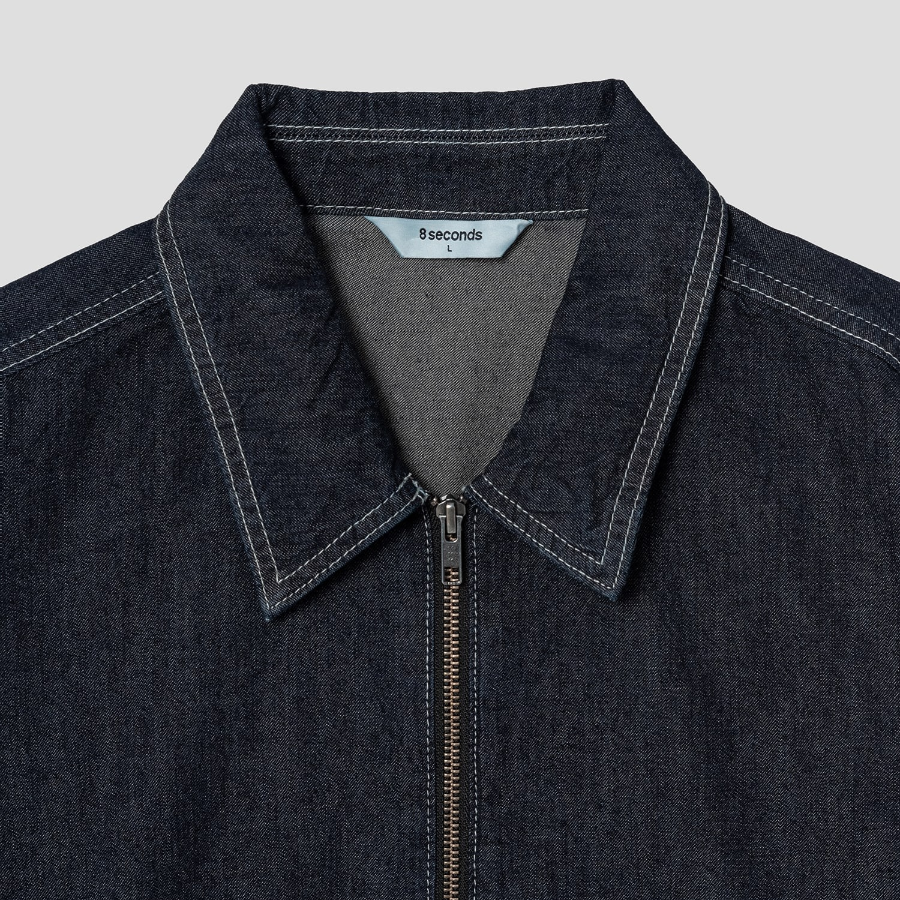 8 seconds Zip-Up Short-Sleeve Denim Shirt — Navy