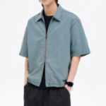 8 seconds Zip-Up Short-Sleeve Denim Shirt — Sky Blue
