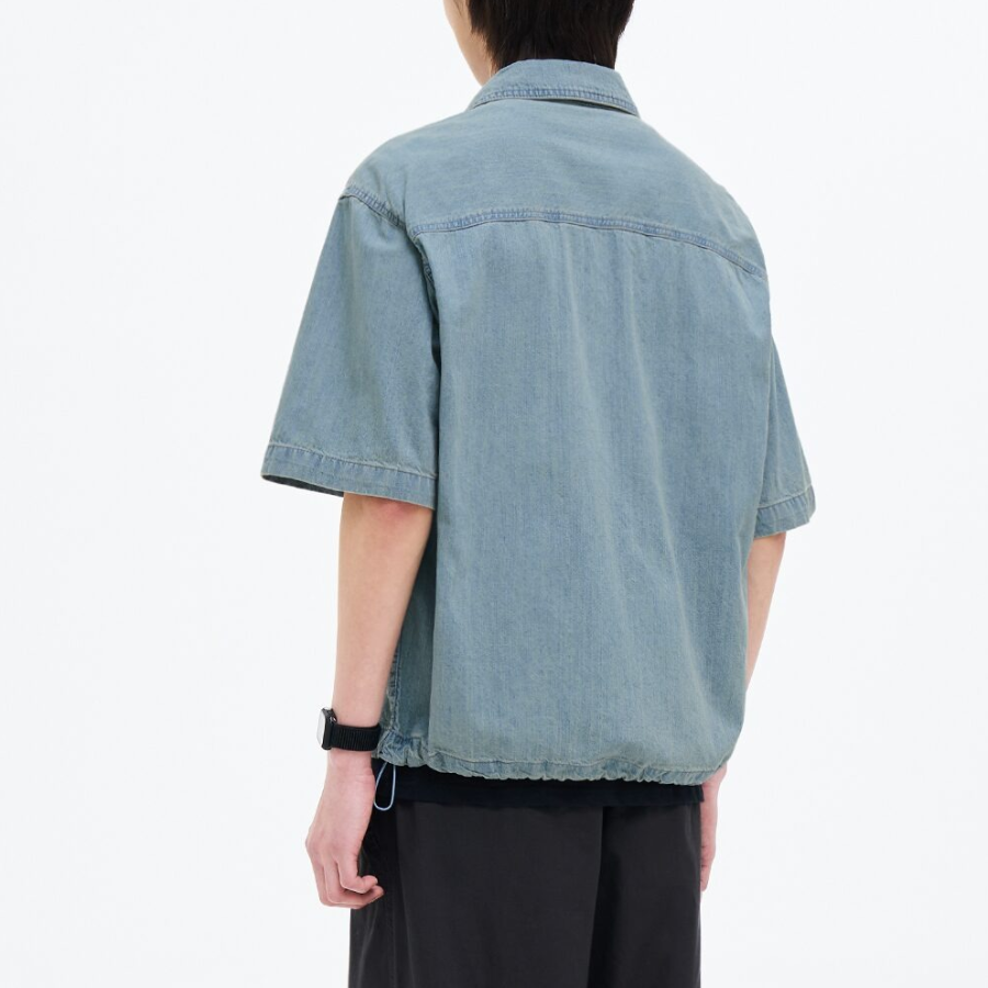 8 seconds Zip-Up Short-Sleeve Denim Shirt — Sky Blue