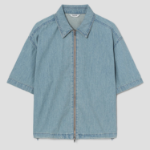 8 seconds Zip-Up Short-Sleeve Denim Shirt — Sky Blue