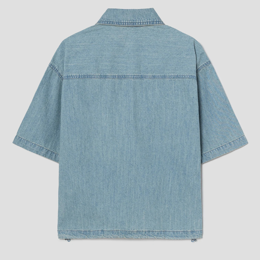 8 seconds Zip-Up Short-Sleeve Denim Shirt — Sky Blue