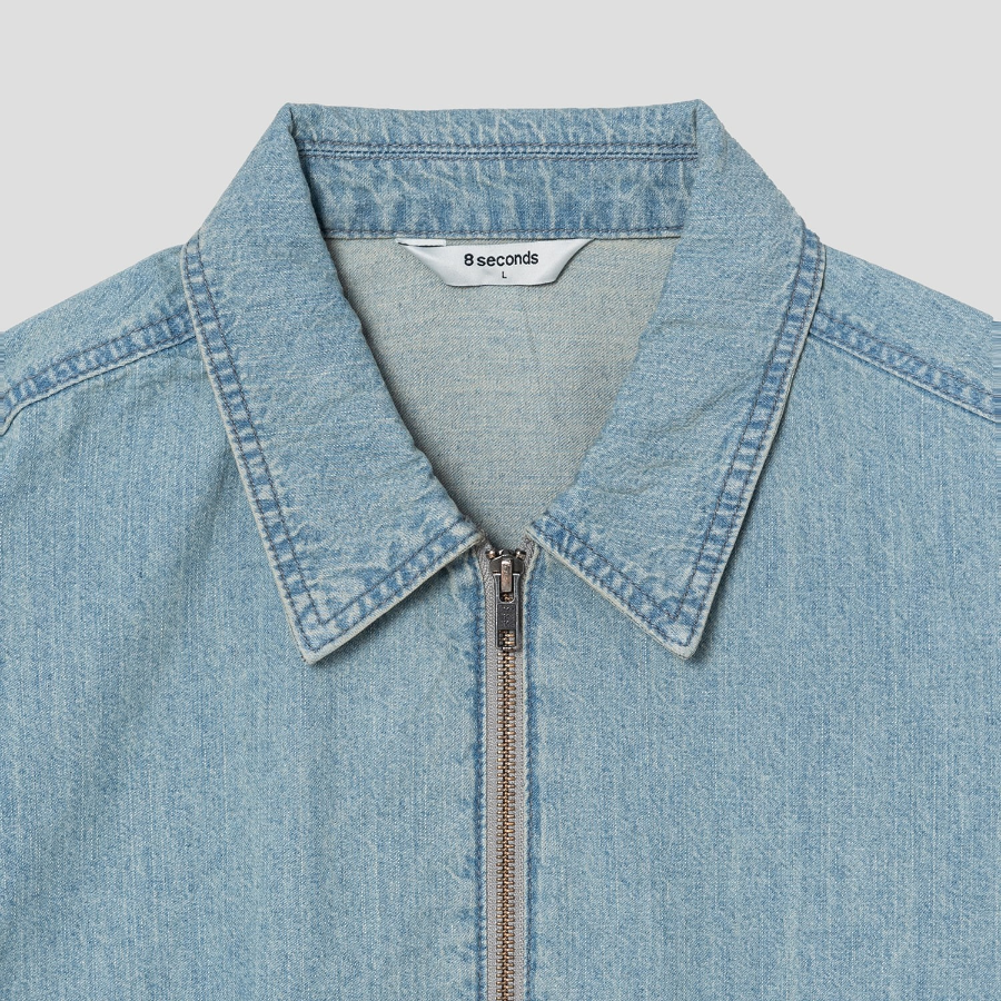 8 seconds Zip-Up Short-Sleeve Denim Shirt — Sky Blue