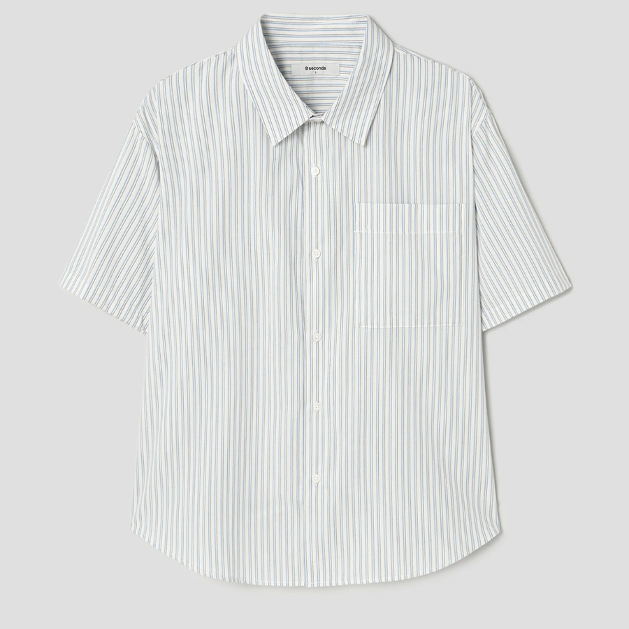 8 seconds Stripe Short-Sleeve Shirt — White