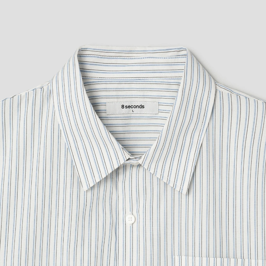 8 seconds Stripe Short-Sleeve Shirt — White