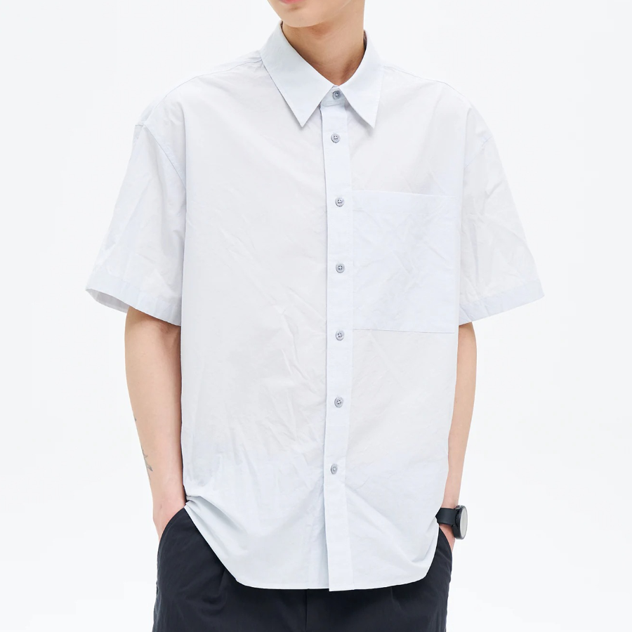 8 seconds Officer Overfit Short-Sleeve Shirt — Sky Blue