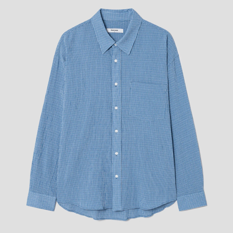 8 seconds Light Cotton Overfit Check Shirt — Bluе