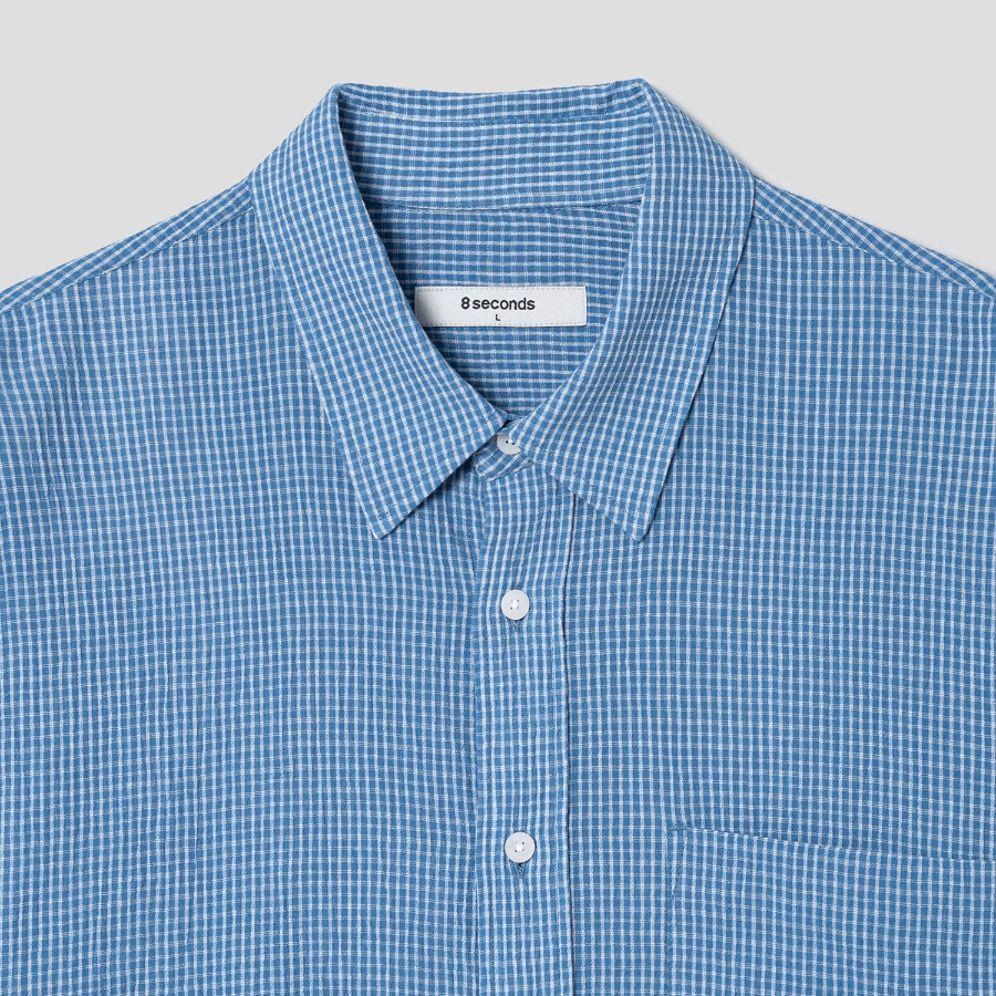 8 seconds Light Cotton Overfit Check Shirt — Bluе