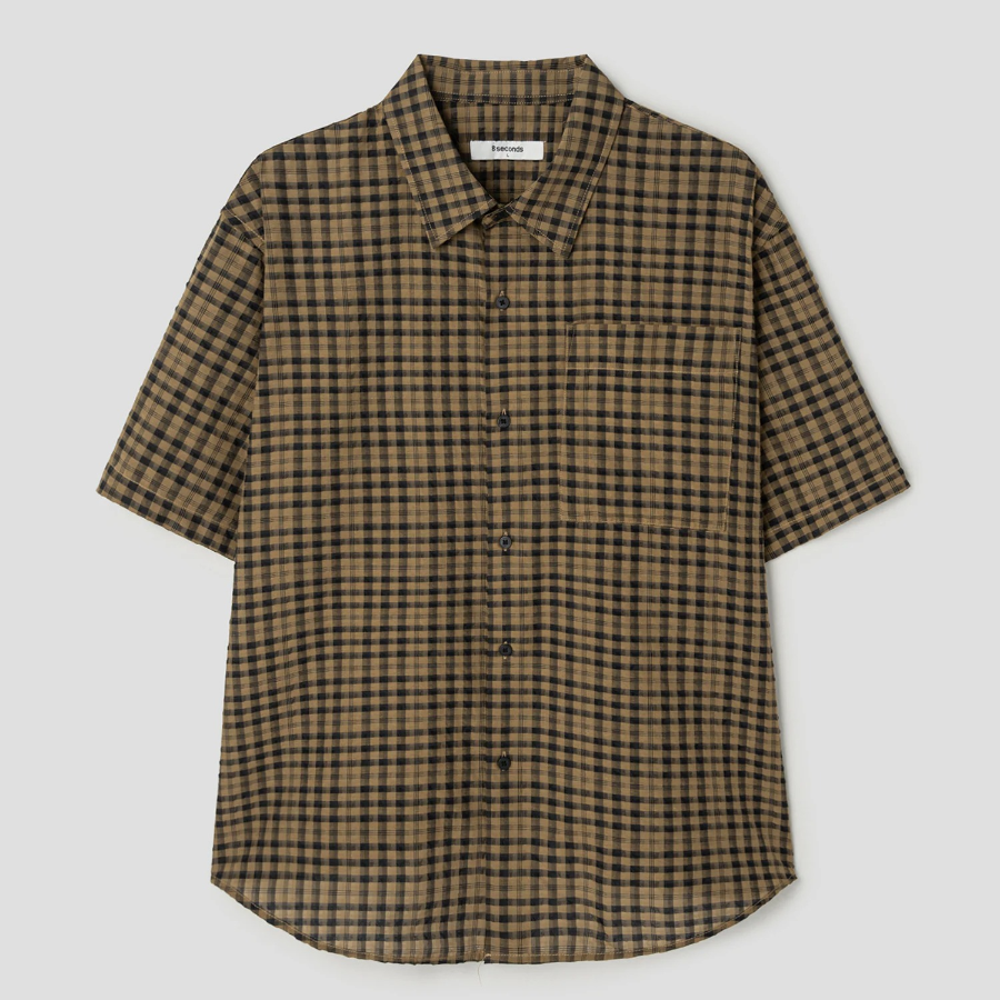 8 seconds Check Short Sleeve Shirt — Brown