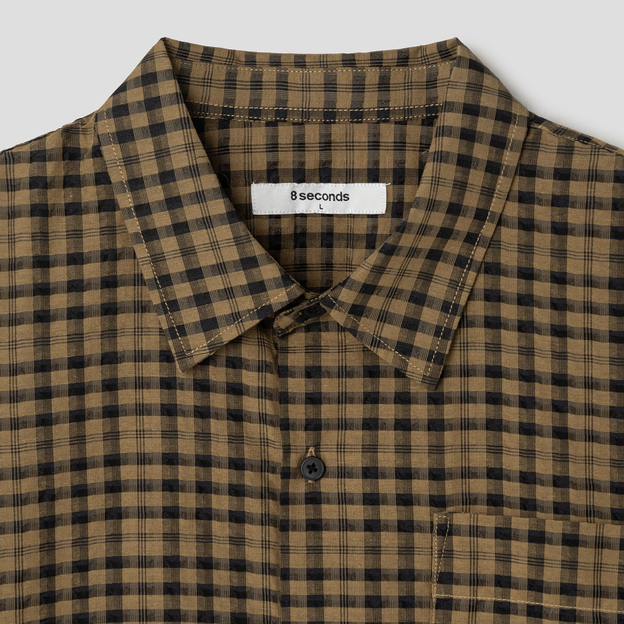 8 seconds Check Short Sleeve Shirt — Brown
