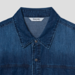 8 seconds Washing Texture Denim Short Sleeve Shirt — Blue