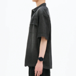 8 seconds Washing Texture Denim Short Sleeve Shirt — Black