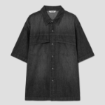 8 seconds Washing Texture Denim Short Sleeve Shirt — Black