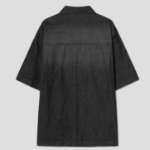8 seconds Washing Texture Denim Short Sleeve Shirt — Black