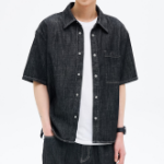 8 seconds Short-Sleeve Lightweight Denim Shirt — Black