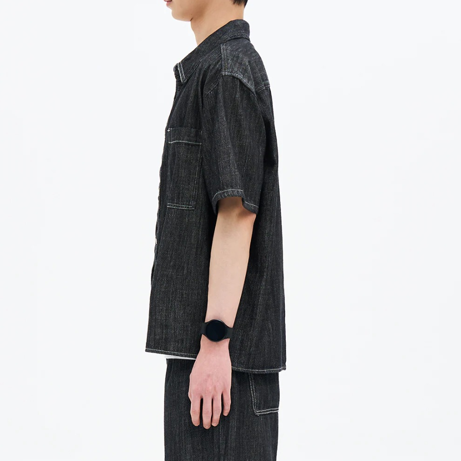 8 seconds Short-Sleeve Lightweight Denim Shirt — Black