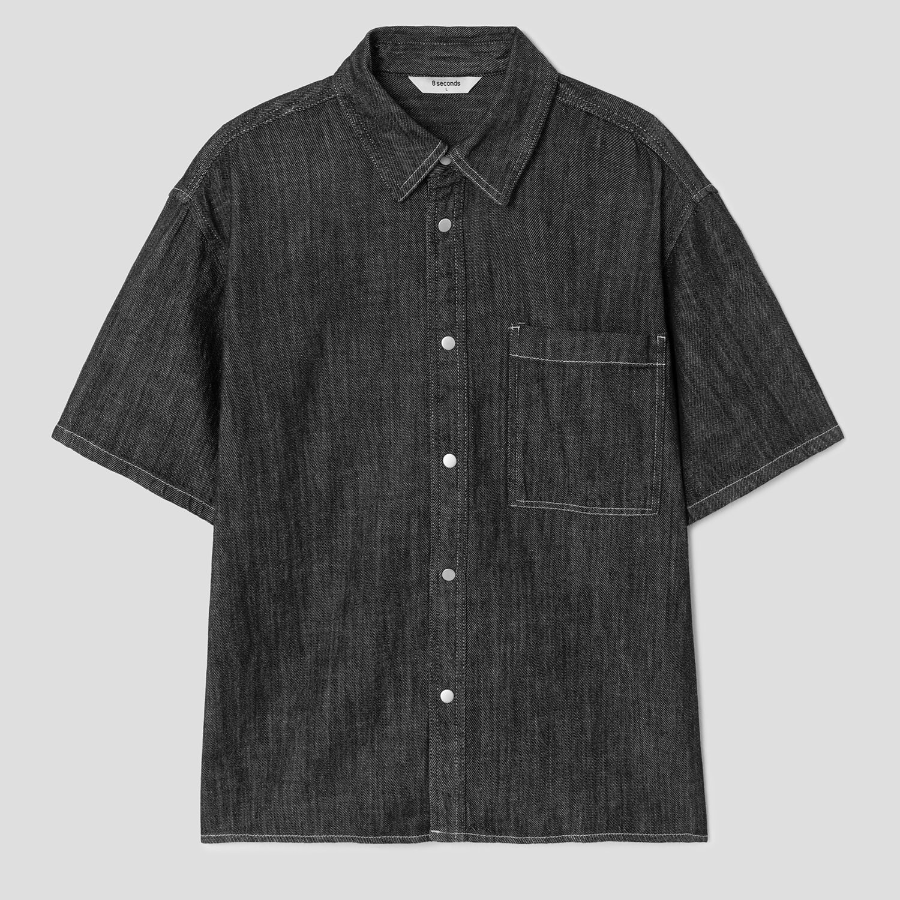 8 seconds Short-Sleeve Lightweight Denim Shirt — Black