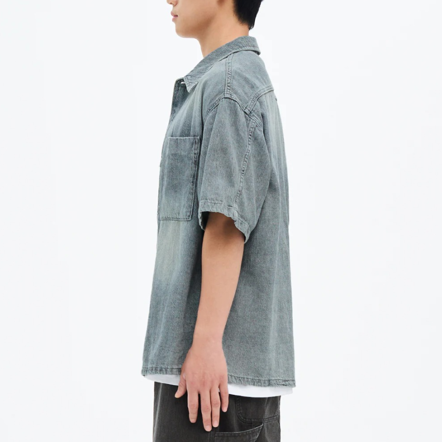 8 seconds Vintage Washed Denim Short-Sleeve Shirt — Sky Blue