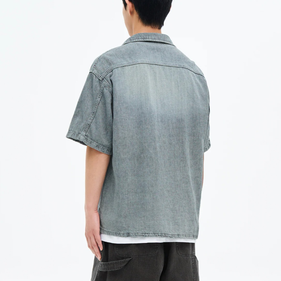8 seconds Vintage Washed Denim Short-Sleeve Shirt — Sky Blue