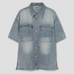 8 seconds Vintage Washed Denim Short-Sleeve Shirt — Sky Blue
