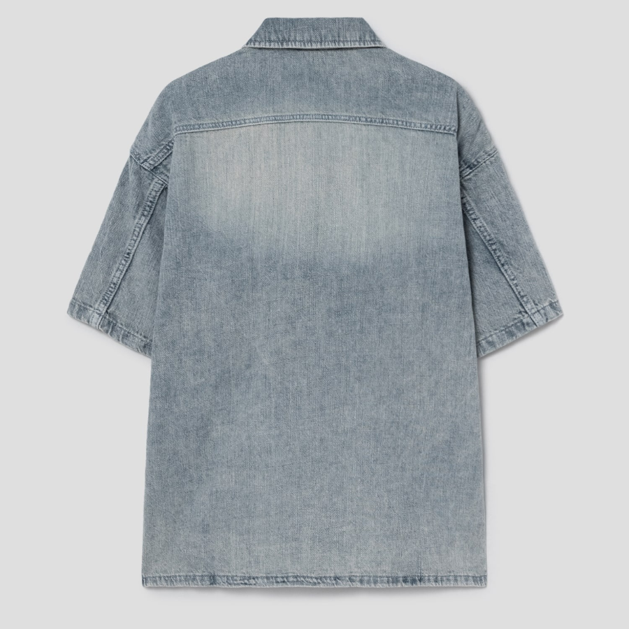 8 seconds Vintage Washed Denim Short-Sleeve Shirt — Sky Blue