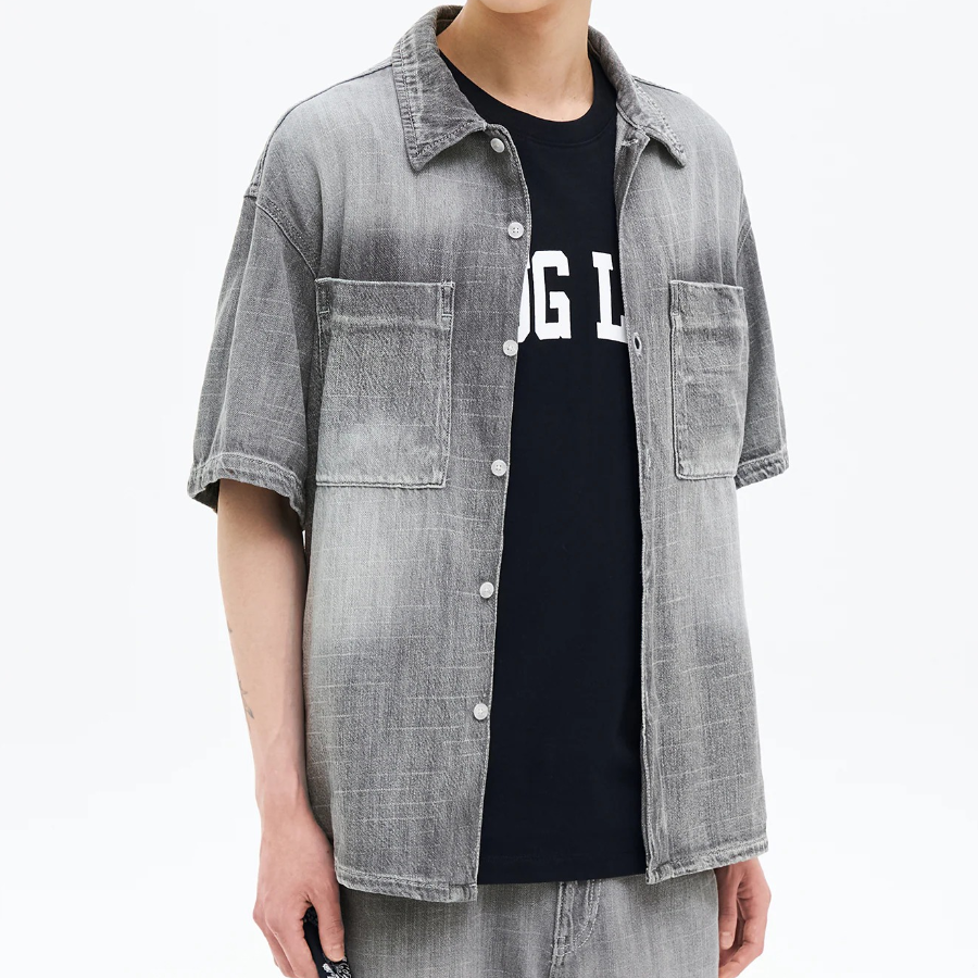 8 seconds Vintage Washed Denim Short-Sleeve Shirt — Grey