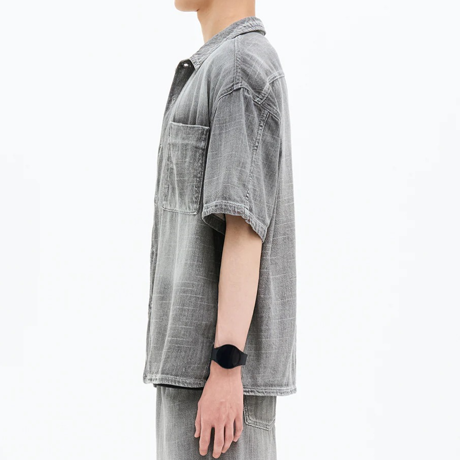 8 seconds Vintage Washed Denim Short-Sleeve Shirt — Grey