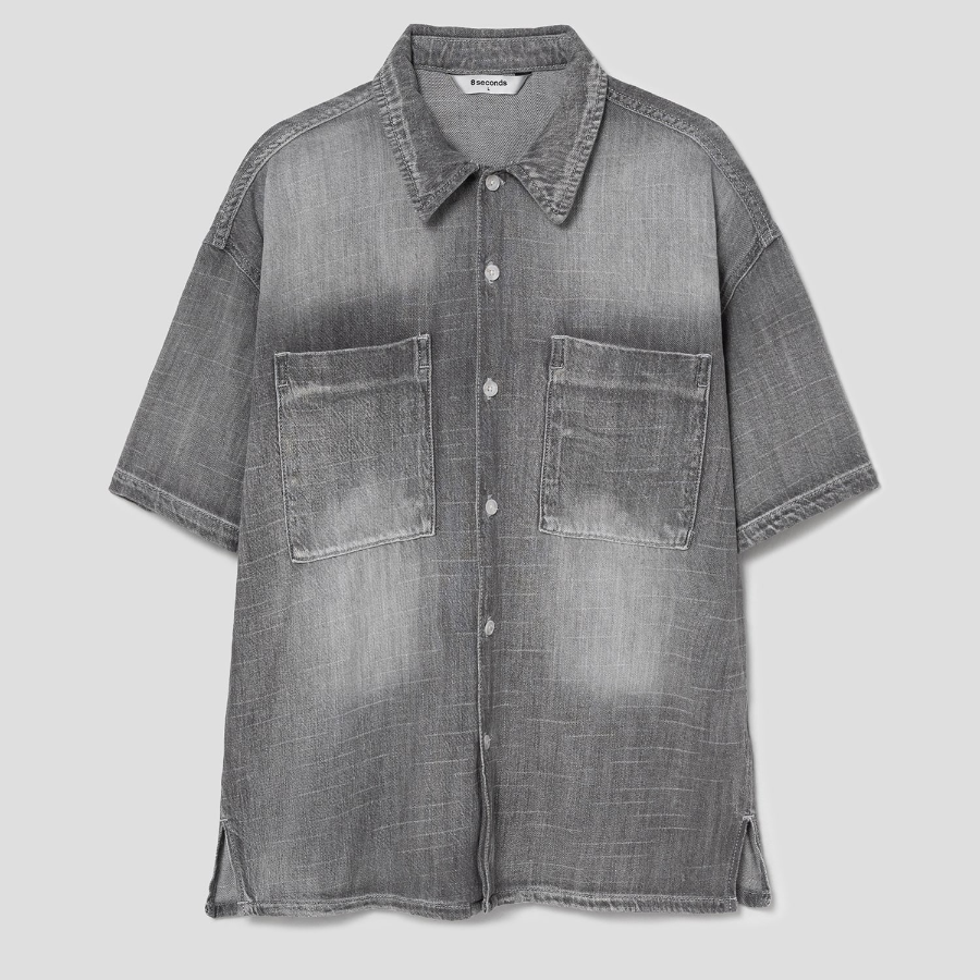8 seconds Vintage Washed Denim Short-Sleeve Shirt — Grey